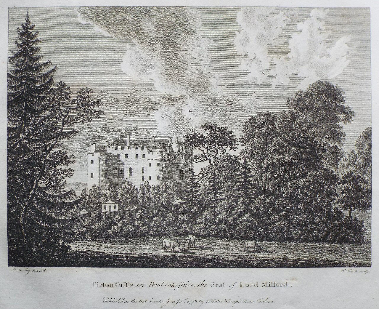 Print - Picton Castle, in Pembrokeshire, the Seat of Lord Milford - Watts